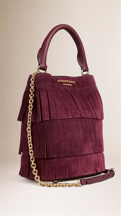 Burberry Tiered Fringe Bucket Bag Suede 